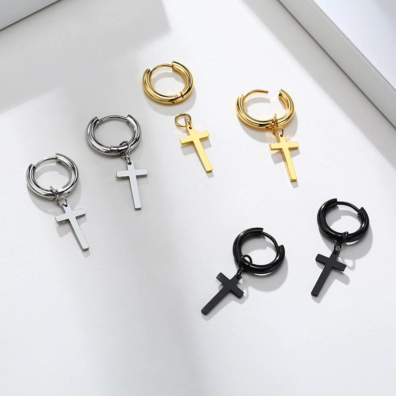 Stainless Cross Dangle Earrings