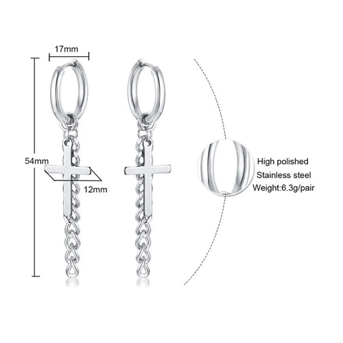 Stainless Cross Dangle Earrings