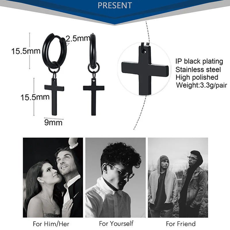 Stainless Cross Dangle Earrings