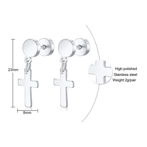 Stainless Cross Dangle Earrings
